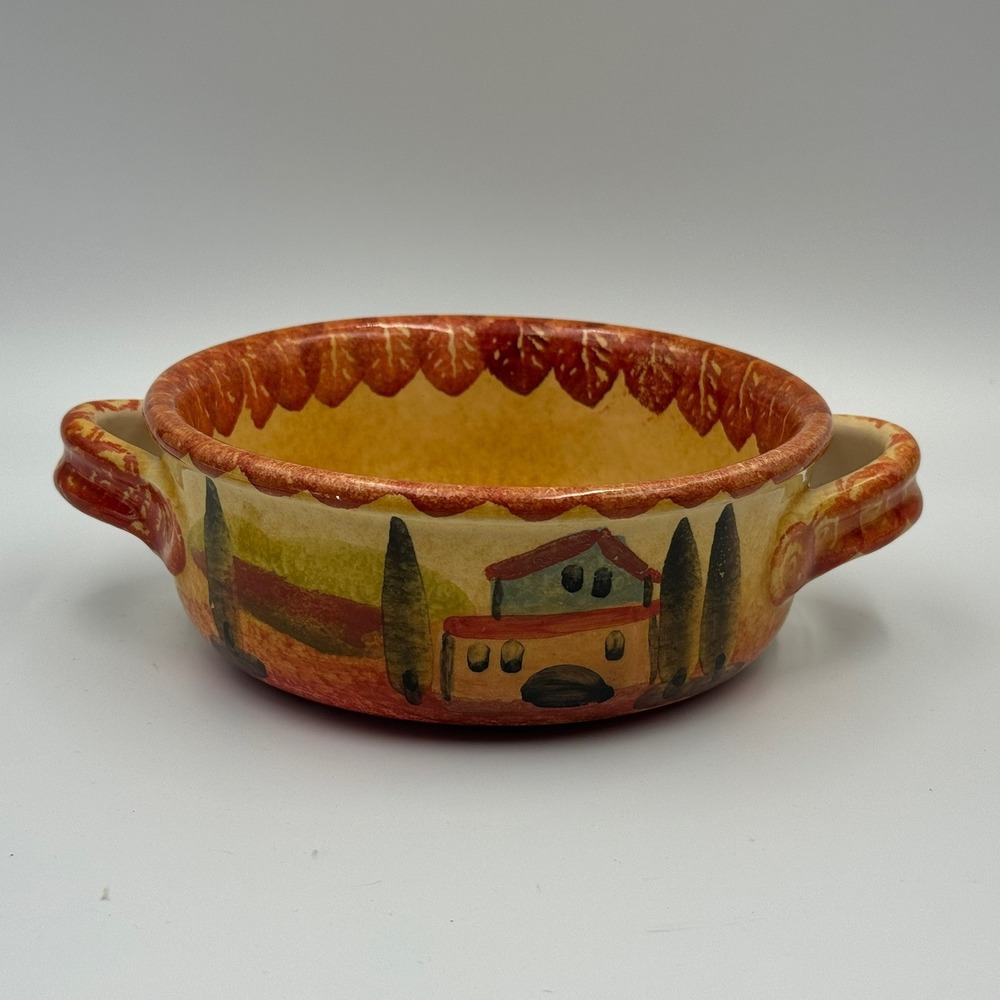 Italica Ars Hand Painted Italian Pottery Soup Bowl Tuscan Landscape Oven‎ Proof